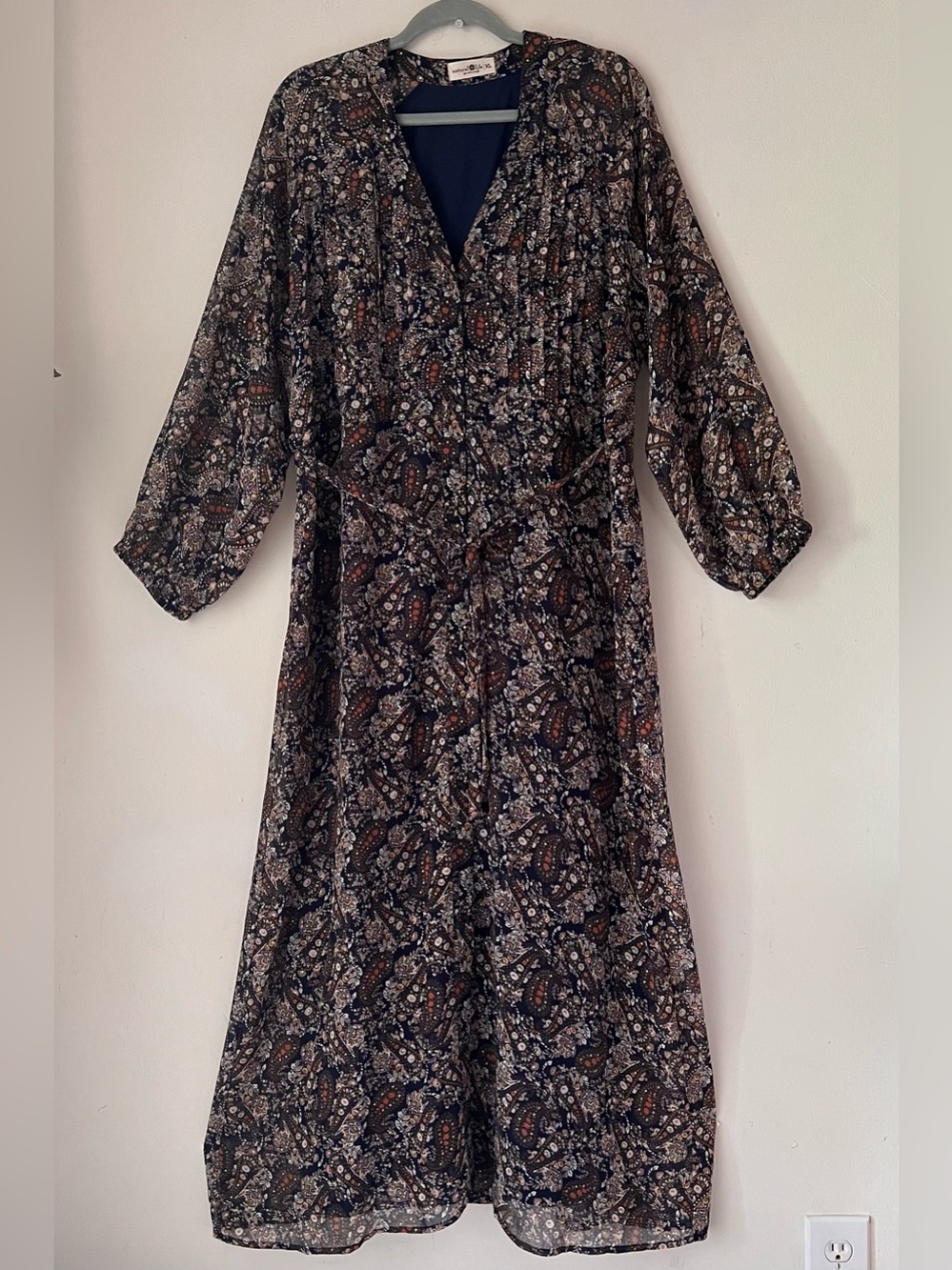 Natural Life Paisley Boho Button Front Belted Pleat Maxi Dress Sz XL Lined